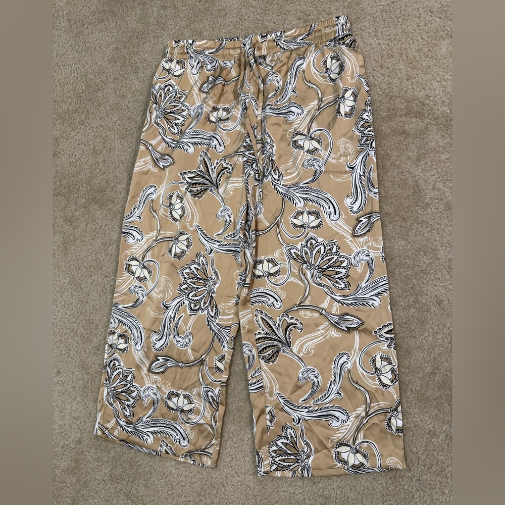 Tan and Black Patterned Wide Leg Pants